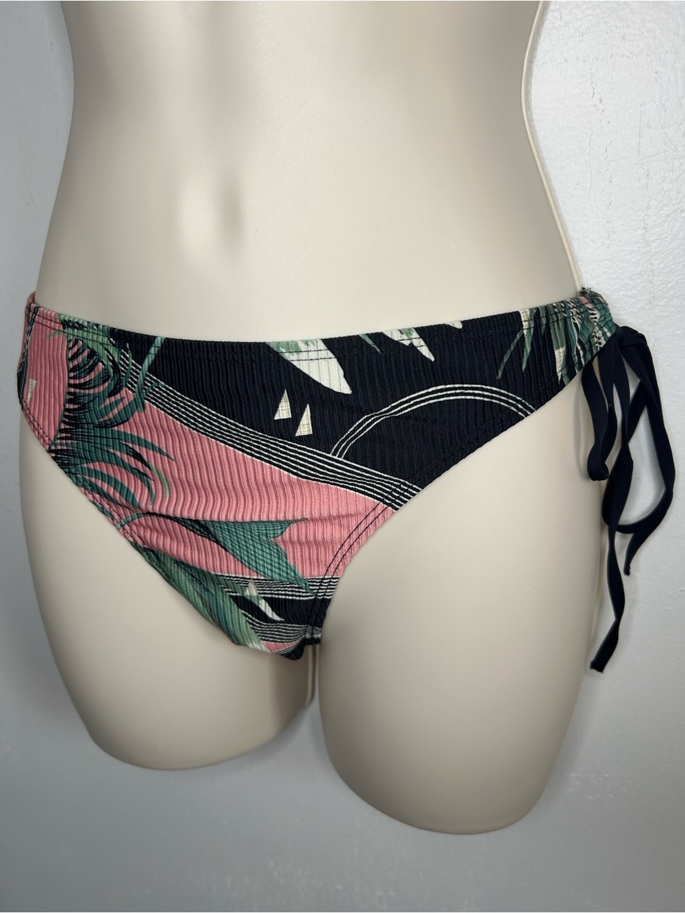 Brazillian Track & Field Harmonia Ribbed Tropical Print Side-Tie Bikini Bottoms